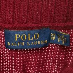 مملوكة مسبقًا سويتر بولو رالف لورين مضلع برقبة عالية خمري مقاس صغير جداً - إكس سمول