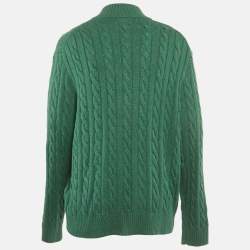 مملوكة مسبقًا سترة بولو رالف لورين خضراء تريكو بكابل بسحاب مقاس ضخم جدًا - إكس إكس لارج
