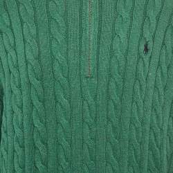 مملوكة مسبقًا سترة بولو رالف لورين خضراء تريكو بكابل بسحاب مقاس ضخم جدًا - إكس إكس لارج