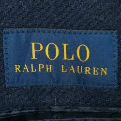 مملوكة مسبقًا بليزر بولو رالف لورين خليط صوف أزرق برقعة مرفق شامواه مقاس متوسط (ميديم)