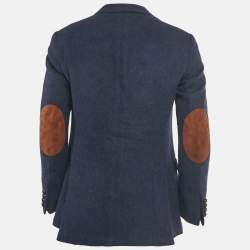 مملوكة مسبقًا بليزر بولو رالف لورين خليط صوف أزرق برقعة مرفق شامواه مقاس متوسط (ميديم)