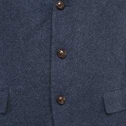 مملوكة مسبقًا بليزر بولو رالف لورين خليط صوف أزرق برقعة مرفق شامواه مقاس متوسط (ميديم)