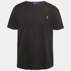 مملوكة مسبقًا تي شيرت بولو رالف لورين كوتون مطرز بشعار أزرق بقصة مخصصة ضيقة مقاس وسط