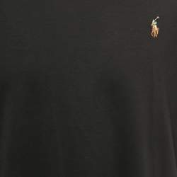 مملوكة مسبقًا تي شيرت بولو رالف لورين كوتون مطرز بشعار أزرق بقصة مخصصة ضيقة مقاس وسط