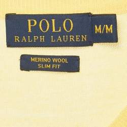 Pre Owned Polo Ralph Lauren Yellow Logo Embroidered Wool Knit Sweater M