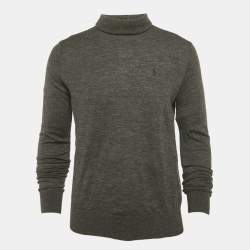 Pre Owned بلوفر بولو رالف لورين تريكوت صوفي رمادي برقبة عالية مقاس كبير - لارج