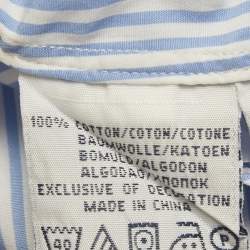 Pre Owned قميص بولو رالف لورين قطن مقلم أزرق بأكمام طويلة مقاس متوسط