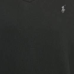 Pre Owned Polo Ralph Lauren Black Logo Embroidered Cotton V-Neck Sweater L