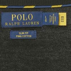 Pre Owned Polo Ralph Lauren Black Logo Embroidered Cotton V-Neck Sweater L