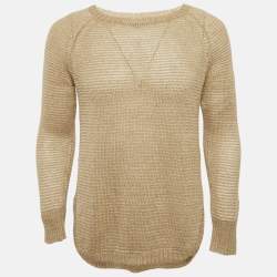 Pre Owned Polo Ralph Lauren Beige Linen Crochet Sheer Sweater S
