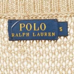 Pre Owned Polo Ralph Lauren Beige Linen Crochet Sheer Sweater S