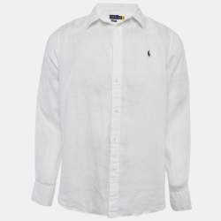 مملوكة مسبقًا Polo Ralph Lauren White Linen Relaxed Fit Shirt L