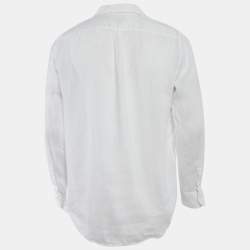 مملوكة مسبقًا قميص بولو رالف لورين أبيض كتان مقاس كبير بمقاس واسع