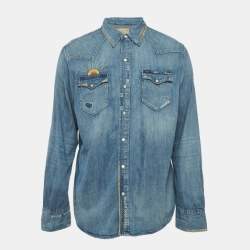 Pre Owned Polo Ralph Lauren Blue Embroidered Denim Shirt L