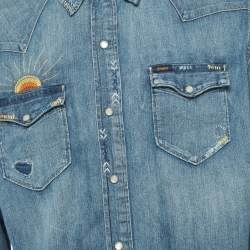 Pre Owned Polo Ralph Lauren Blue Embroidered Denim Shirt L