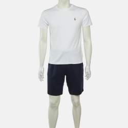 Pre Owned Polo Ralph Lauren White/Navy Blue Cotton T-Shirt & Shorts Set M