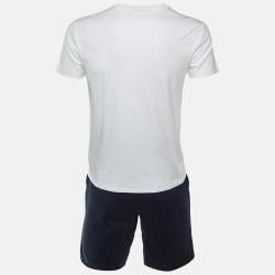 Pre Owned Polo Ralph Lauren White/Navy Blue Cotton T-Shirt & Shorts Set M