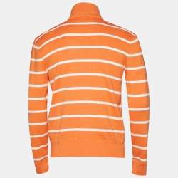 Pre Owned Polo Ralph Lauren Orange Striped Cotton Knit Zip Front T-Shirt M