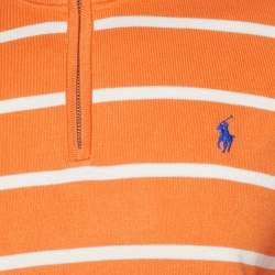 Pre Owned Polo Ralph Lauren Orange Striped Cotton Knit Zip Front T-Shirt M