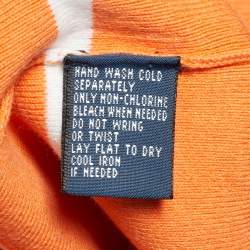 Pre Owned Polo Ralph Lauren Orange Striped Cotton Knit Zip Front T-Shirt M