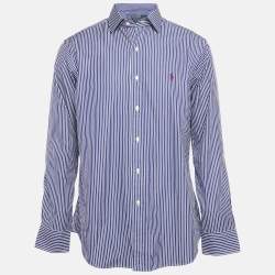 مملوكة مسبقًا Polo Ralph Lauren Blue Striped Cotton Custom Fit Shirt XL