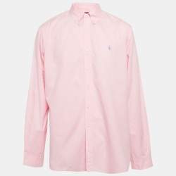 Pre Owned قميص بولو رالف لورين قطن زهري بمربعات كلاسيك مقاس كبير جدًا - إكس لارج