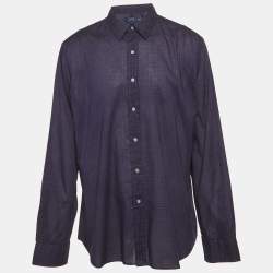 Pre Owned قميص بولو رالف لورين قطني مطبوع أزرق بقصة ضيقة مقاس كبير جدًا - إكس إكس لارج