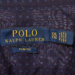 Pre Owned قميص بولو رالف لورين قطني مطبوع أزرق بقصة ضيقة مقاس كبير جدًا - إكس إكس لارج