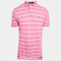 Pre Owned Polo Ralph Lauren Pink Striped Jersey Polo T-Shirt M