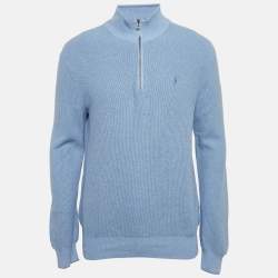 مملوكة مسبقًا تّي شيرت بولو من رالف لورين قطن بيما أزرق بأكمام طويلة مقاس كبير - لارج