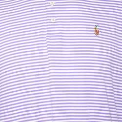 مملوكة مسبقًا تي شيرت رالف لورين بولو  قطن مخطط بنفسجي بقصة كلاسيك مقاس كبير - لارج