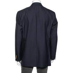 مملوكة مسبقًا Polo Ralph Lauren Navy Blue Wool Logo Crest Embroidered Blazer 5XL