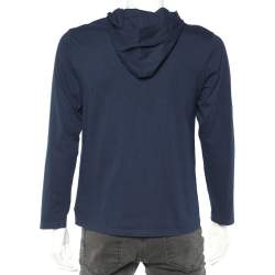 Pre Owned Polo Ralph Lauren Navy Blue Bear Printed Cotton Knit Hoodie XL