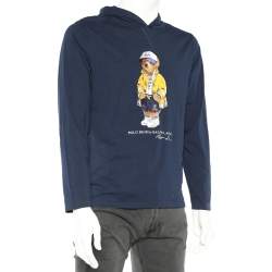 Pre Owned Polo Ralph Lauren Navy Blue Bear Printed Cotton Knit Hoodie XL