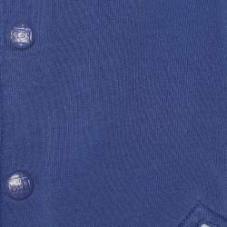 Pre Owned Polo Ralph Lauren Blue & Grey Cotton Knit Logo Embroidered Button Front Jacket L
