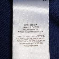 Pre Owned Polo Ralph Lauren Blue & Grey Cotton Knit Logo Embroidered Button Front Jacket L