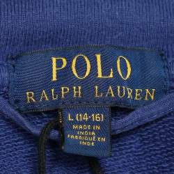 Pre Owned Polo Ralph Lauren Blue & Grey Cotton Knit Logo Embroidered Button Front Jacket L