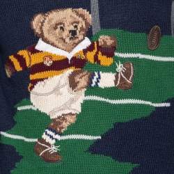 Pre Owned بلوفر بولو رالف لورين تريكو إنتارسيا أزرق كحلي بنقشة تيدي بير مقاس صغير - سمول