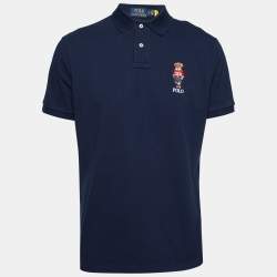 Polo Ralph Lauren Navy Blue Cotton Bear Embroidered Polo T-Shirt L