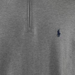 مملوكة مسبقًا بلوفر بولو رالف لورين تريكو رصاصي بأكمام طويلة مطرزة وسحاب أمامي مقاس كبير - لارج