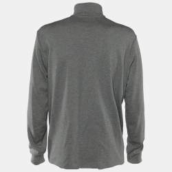 مملوكة مسبقًا بلوفر بولو رالف لورين تريكو رصاصي بأكمام طويلة مطرزة وسحاب أمامي مقاس كبير - لارج