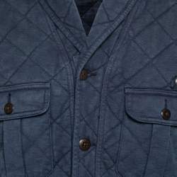 Pre Owned Polo Ralph Lauren Navy Blue Quilted Cotton Terry Cardigan Jacket L