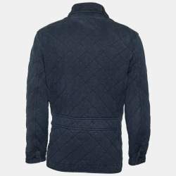 Pre Owned Polo Ralph Lauren Navy Blue Quilted Cotton Terry Cardigan Jacket L