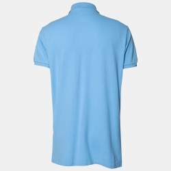 Pre Owned Polo Ralph Lauren Blue Cotton Pique Custom Fit Polo T-Shirt L