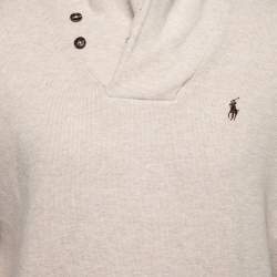 Pre Owned بلوفر بولو رالف لورين سويدي وتريكو بيج فاتح مزين رقعة مقاس متوسط (ميديوم)