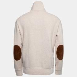 Pre Owned بلوفر بولو رالف لورين سويدي وتريكو بيج فاتح مزين رقعة مقاس متوسط (ميديوم)