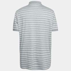 مملوكة مسبقًا Polo Ralph Lauren Grey and White Stripped  Cotton Polo T-Shirts XL