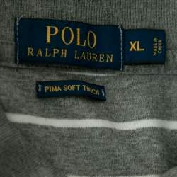 مملوكة مسبقًا Polo Ralph Lauren Grey and White Stripped  Cotton Polo T-Shirts XL
