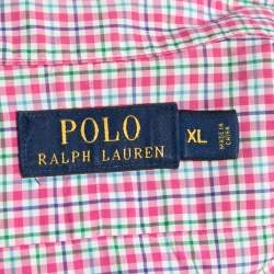 Pre Owned قميص بولو رالف لورين قطن كاروهات وردي بأزرار أمامية مقاس كبير جدًا - إكس لارج