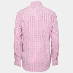 Pre Owned قميص بولو رالف لورين قطن كاروهات وردي بأزرار أمامية مقاس كبير جدًا - إكس لارج